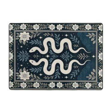 Imagem de Tapete de cobra 7,5 x 12,5 cm, tapete de área sudoeste, boho, asteca, tribal, lavável à máquina, marrom, bege, pequeno, antiderrapante, estampado, tapete de baixa película, para cozinha, banheiro