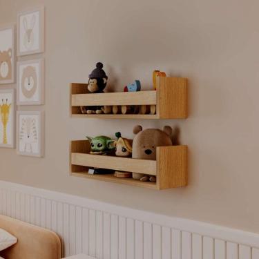 Imagem de Kit 2 Prateleiras Porta Brinquedos Carvalho 60 x 12cm Suporte Invisivel