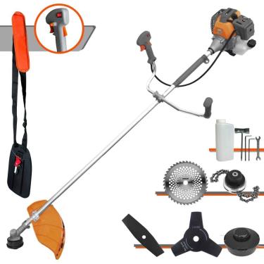 Imagem de Roçadeira Profissional Completa Tekna RL430P À Gasolina 2 Tempos 43cc 1,7HP de Potência Alta Rotação Com Carretel Nylon + Kit 4 Lâminas de Cortes