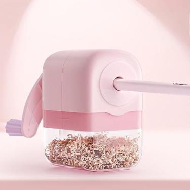 Imagem de Apontador de lápis manual com alimentação automática, apontador de manivela para lápis padrão e de cor, com gaveta grande de aparas para escola, escritório, casa, rosa