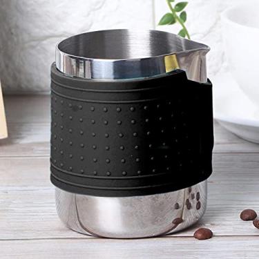 Imagem de Phefop Copo para Espuma de Leite, Jarra de café de Aço Inoxidável de 350ml Com Manga de Silicone para Uso Doméstico e de café (Preto)