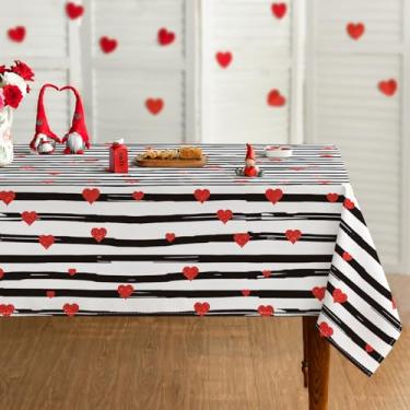 Imagem de Horaldaily Toalha de mesa quadrada para dia dos namorados 152 cm x 152 cm, linha preta, lavável para decoração de festa, piquenique, jantar
