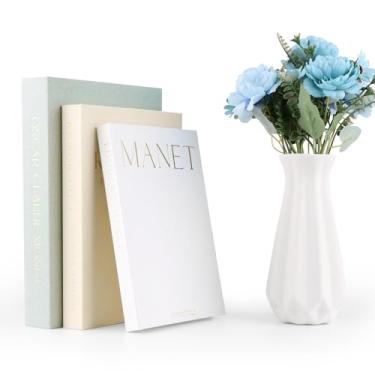 Imagem de Hyber&Cara Caixas de armazenamento decorativas de linho, conjunto de 3 livros falsos para mesa de centro, decoração de manto e estante, organização de fotos e lembranças