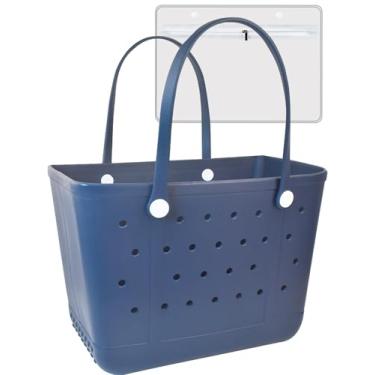 Imagem de Uwyriwooq Sacola de praia feminina, bolsa de praia de borracha, impermeável, à prova de areia, sacola extra grande de EVA, Azul marinho, X Large