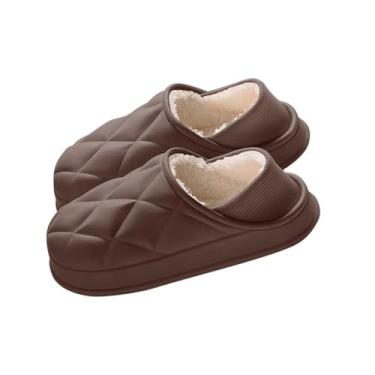 Imagem de Pantufa unissex para casal, bico fechado, meia pantufa, forro de lã, casual, roupa de exterior, rasteira, quente, para uso interno e externo, Marrom, 36