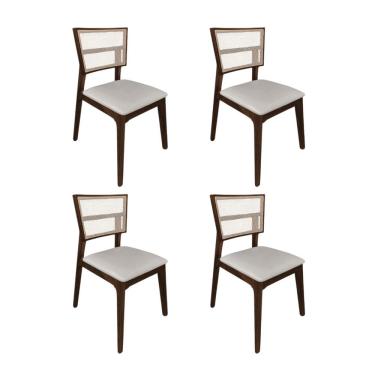 Imagem de Kit 4 Cadeiras De Jantar Tela Premium Madeira Maciça Manuela Bege Veludo Mel