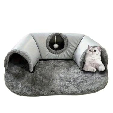 Imagem de Cama Túnel para Gatos 2 em 1 com Cama Removível em 75x55cm para Gatos até 4kg Casa Confortável e Interativa