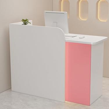 Imagem de Mesa de recepção moderna com gaveta com trava - elegante balcão de varejo com ilhós de cabo - balcão rosa para loja de varejo - balcão de recepção de 79,8 cm