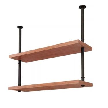 Imagem de Rack de vinho nórdico suspenso - Prateleira flutuante de ferro e madeira maciça de 2 camadas - Organizador versátil para bar, restaurante, cozinha e floricultura - Tamanho: 120 x 25 x 70 cm