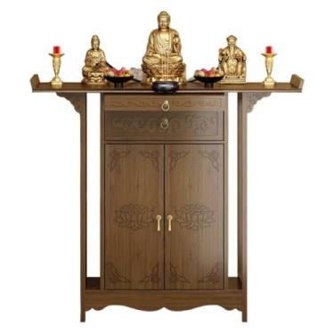Imagem de Mesa de altar pessoal de bambu com gaveta, armário de nicho de buda para sala de estar e quarto, mesa de oferta budista (120 x 40 x 108 cm)
