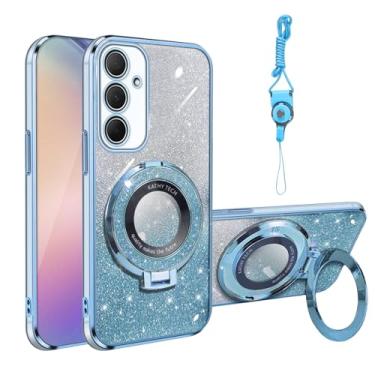 Imagem de Motadalo Capa de celular para Samsung Galaxy A55 5G A 55 de 6,6 polegadas, fina, transparente, purpurina, magnética, TPU com glitter macio com suporte (azul claro)