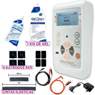 Imagem de Novo Neurodyn Portable Tens Fes + 4 Eletrodos, Cinta e Gel 1Kg - Ibram