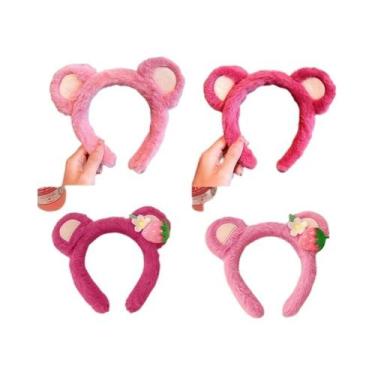Imagem de Tiara De Pelúcia Urso Morango Para Mulheres, Faixa De Cabelo Doce E Fa
