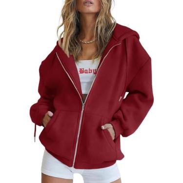 Imagem de Moletom com Capuz Feminino PRETTYGARDEN 2025 Vermelho P