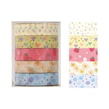 Imagem de Fita Washi Floral Sazonal 5 Rolos, Fita Adesiva Decorativa Com Estampa