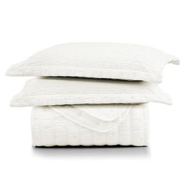 Imagem de Kit Colcha Cobre Leito Plissê Casal Seersucker Premium 3 Peças Maciez 