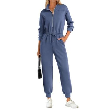 Imagem de Macacão Feminino PRETTYGARDEN Azul Acinzentado com Zíper XXL