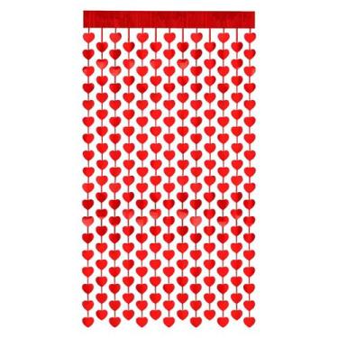 Imagem de Kit 3 Cortinas Decorativas Metalizada Fosca Coração Vermelho - Ponto d