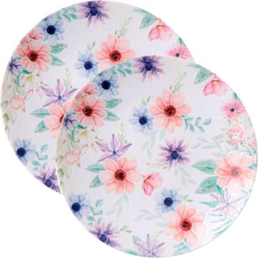 Imagem de Jogo de Pratos de Sobremesa Floratta 4 Peças em Porcelana Branco Floral