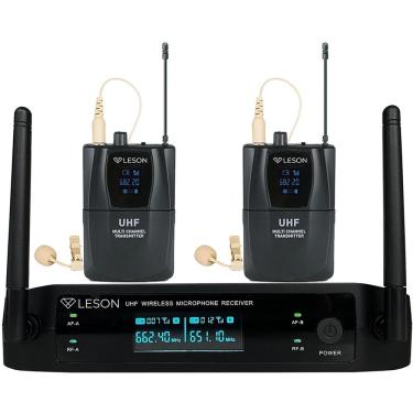 Imagem de Sistema de Microfone Duplo sem Fio LS962 com 96 Canais e Visor LCD Preto Leson