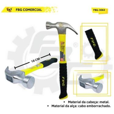 Imagem de Martelo Profissional Com Cabo De Borracha Unha 25mm FBG-3063 - FBG Too