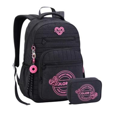 Imagem de Kit Mochila Costas Color Up Com Estojo Box Glitter Juvenil Cor:Preto -