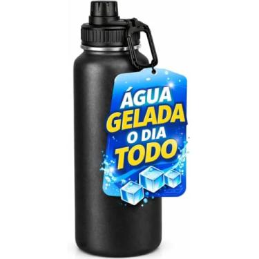 Imagem de Garrafa de Água Térmica Preta 800ml Esportiva com Alça Parede Dupla Isolada a Vácuo Ant...
