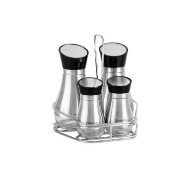 Imagem de Conjunto Galheteiro 5 Peças Realce para Temperos em Vidro e Aço Inox com Base Cinza Tramontina