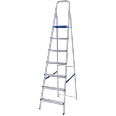 Imagem de Escada Doméstica 7 Degraus Alumínio Dobrável com Trava Automática e Pés Antiderrapantes 120kg Mor