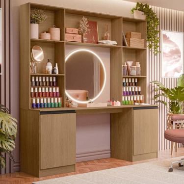 Imagem de Mesa de Manicure Profissional com Estante 2 Portas 5 Prateleiras Smart Multimóveis MP6069