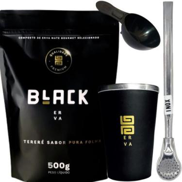 Imagem de Kit Tereré Black Erva Mate 500g + Copo de Alumínio Térmico + Bomba Ino