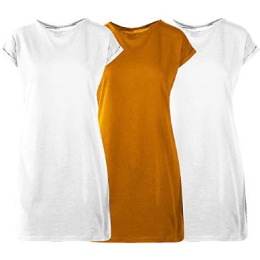 Imagem de Kit com 03 Vestidos Estilo Camiseta Confortável Não Amassa – Laranja - Branco - Branco - M
