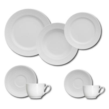Imagem de Aparelho de Jantar, Chá e Sobremesa 42 Peças Germer Chevron em Porcelana – Branco