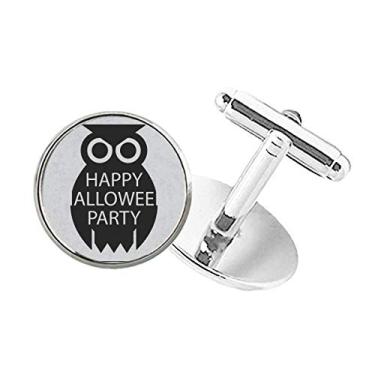 Imagem de DIYthinker Abotoaduras simples de Halloween com estampa de coruja e botão redondo