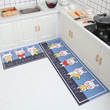 Imagem de Tapete de cozinha Tapetes de conforto 2 peças de couro à prova d'água à prova de óleo conjunto de tapetes antiderrapantes tapete acolchoado antifadiga 20x31 polegadas + 200x70 cm