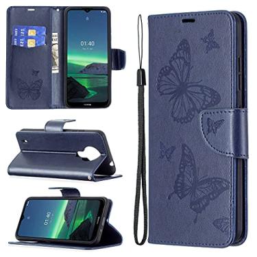 Imagem de HONGYAN Capa de telefone Para Nokia 1.4 Relevo duas borboletas Padrão Flip PU Caso de couro PU com suporte e cartolina e carteira e cordão Capa protetora