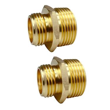Imagem de GESHATEN Conector macho GHT de 1,9 cm x conector macho NPT de 2,5 cm, encaixe de mangueira de jardim de latão, adaptador, mangueira de jardim de metal industrial para conexão de tubos (pacote com 2)