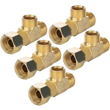 Imagem de Midline Valve 73338-OM-5 Conexão de T adicional, saída de linha de suprimento dividida 9,5 mm FIP COMP x MIP x latão macho (pacote com 5), Fem de 9,5 mm x 9,5 mm macho x 9,5 mm macho