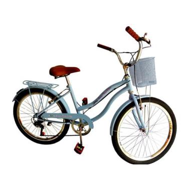Imagem de Bicicleta Aro 24 Menina Vintage 6V Com Cesta De Metal Azulbb - Maria C