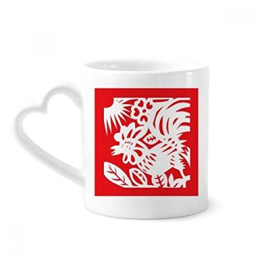 Imagem de Galo cortado em papel China Zodíaco caneca café cerâmica copo de coração de vidro