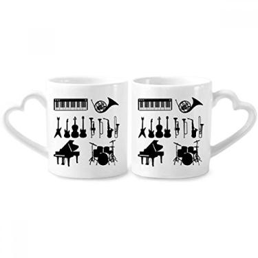Imagem de Conjunto de canecas de porcelana para casais, combinação de audição de música clássica de saxofone com alça de coração