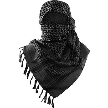 Imagem de Cachecol militar Shemagh tático deserto/cachecol 100% algodão Keffiyeh para homens e mulheres, Black, tamanho �nico