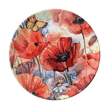 Imagem de Borboleta colorida com flores prato decorativo de porcelana salver louça de jantar