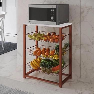Imagem de Fruteira com Suporte para Micro-ondas Barcelona Aço Cobre Cesto Cobre Tampo Branco