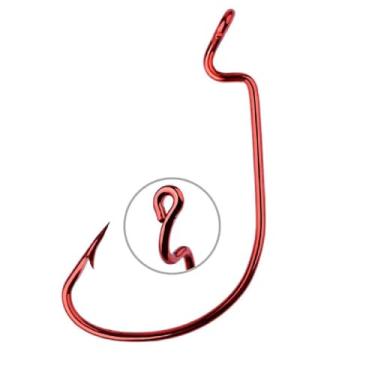 Imagem de Kit 25 Anzol Offset Antienrosco EWG Para Iscas Soft Pesca Varios Tamanhos Robalos Traíras Tucunarés Black Bass (2/0, Vermelho)