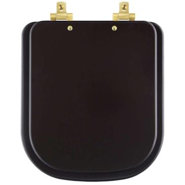 Imagem de Assento Sanitário MDF Soft Close Piano Marrom Fosco para Vaso Deca com Ferragem Dourada