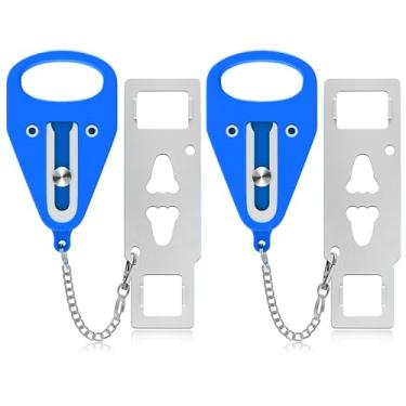 Imagem de KUOGO Fechadura de porta portátil de viagem azul de 2 peças, fechadura de porta que prende portas por dentro, simples, eficaz e confiável para portas de hotel e portas de apartamentos, adequada para