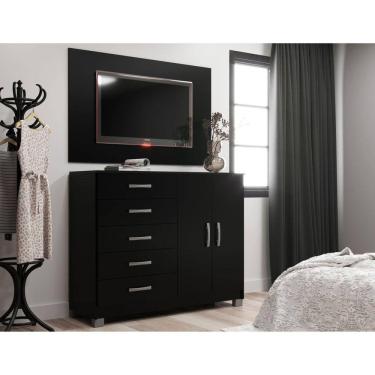 Imagem de Cômoda Sapateira 2 Portas 5 Gavetas com Pés + Painel para Tv até 55 Polegadas Branco