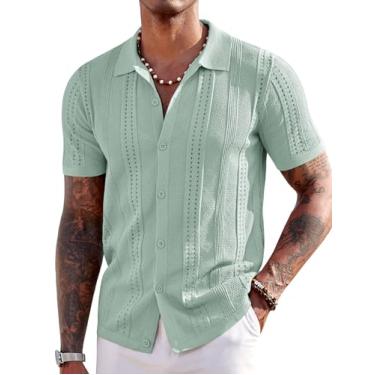 Imagem de COOFANDY Camisas de malha masculinas manga curta camisa polo botão moda casual verão praia camisas, Verde gelo, XXG