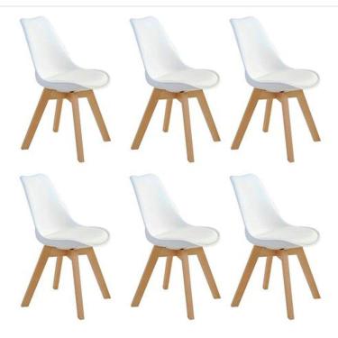 Imagem de Kit c/ 6 cadeiras Leda – Charles Eames, Saarinen Wood com almofada Branca